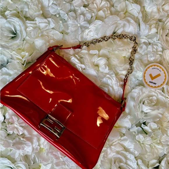 Fendi Handbags - Fendi Mamma Baguette Red Patent Leather Handbag Authentic